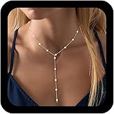 Ximdble Vintage Long Pearl Drop Y Necklace Boho Long Pearl Station Choker Necklace Tassel Chain Y Drop Necklace Gold Pearl Chain Y Lariat Necklace for Women