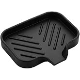 MicoYang Silicone Soap Dish with Drain Spout, Self-Draining Sink Organizer Tray for Bathroom and Kitchen, Sponges, Dispensers and Soap Holder, Non-Slip and Dishwasher Safe, Black (Compact, 4.9"&times;3.2")