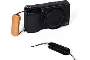 Genuine Leather Camera Finger Strap, Tan and Black with Stitching Detail for Ricoh GRII GRIII GR IV GR2 GR3 GR4