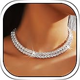 JONKY Rhinestone Choker Necklace Silver Diamond Crystal Jewelry for Women