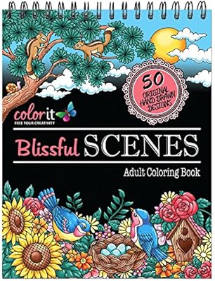 Blissful Scenes Adult Coloring Book Features 50 Original Hand Drawn Designs Printed On Artist Quality Paper Hardback Covers Spiral Binding Perforated Pages Bonus Blotter 1 Colorit Amazon Sg Books