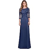 Scoop Neck Chiffon Mother of The Bride Dresses for Women 3/4 Sleeves Lace Applique Dressy Mother of The Groom Dresses