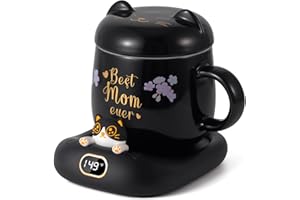 DLTSLI Mother's Day Present Coffee Mug Warmer Best MOM Ever Mug Set, Electric Beverage Cup Warmer for Milk Tea Water fit Desk Home Office, Mothers Day Mom Present, Candle Warmer Plate with 3 Temp. Setting