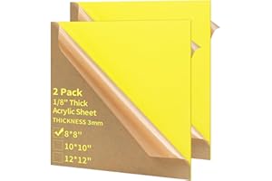 Gdhwxcl 1/8 Thick 8 x 8 inch Acrylic Sheets - 2 Pack Plexiglass Sheets for Creative DIY Projects Laser Cutting Engraving UV Printed Signs Crafts Badges - (2, Yellow, 8 x 8 inch)