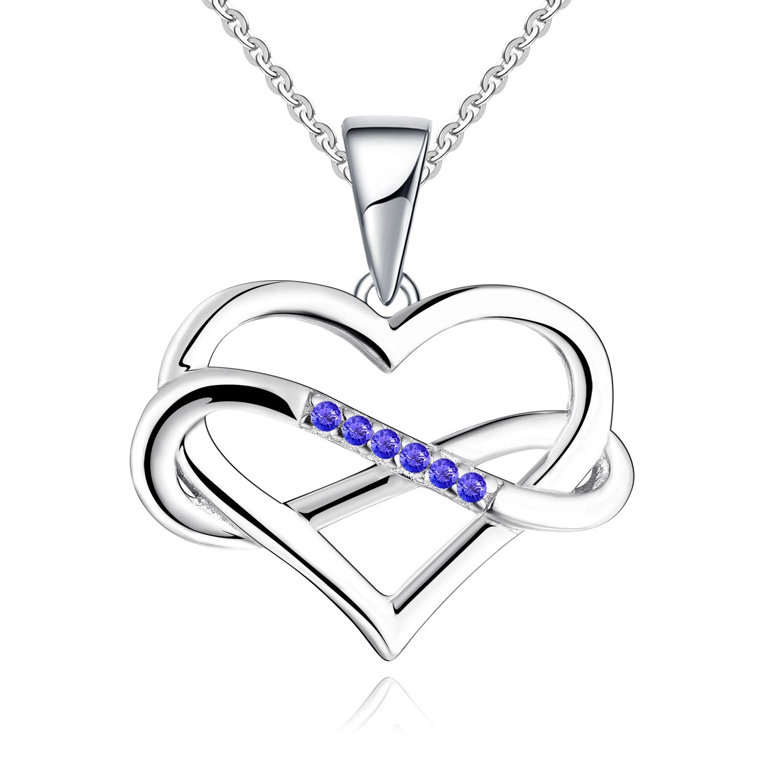JO WISDOM Women Infinity Heart Necklace,925 Sterling Silver Pendant Necklace with AAA Cubic Zirconia December birthstone Tanzanite Color