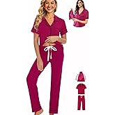 WJing Yi Jia Womens 3Pcs Pajamas Set Soft Pajama Sets Button Down Pjs Set Knit Sleepwear Lounge Sets with Long Pants XS-XXL