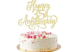 AROKIPPRY golden Glitter Happy 35th Anniversary Cake Topper - for 35th Wedding Anniversary/Company Anniversary Party / 35th Birthday Party Decorations