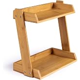 GOBAM Bamboo Makeup &amp; Countertop Organizer, Small - 2 Layer Cosmetics, Lipsticks, Jewelry, Brushes, Hair Accessories &amp; Perfume Organizer for Dresser, Easy Assembly - Natural