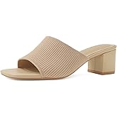 Shoe'N Tale Heeled Sandals For Women Square Open Toe Heeled Mules Chunky Block Low Heel Slip On Slides
