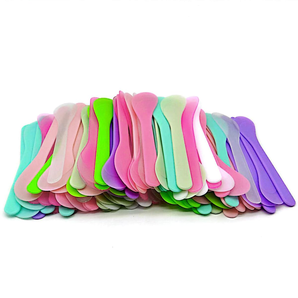 Wopanxye 100pack Cosmetic Spatula for Face Mask Cream Stick Plastic Frosted Tip Spoon Disposable Make-up Sample Tool for Easy Mixing, Sampling, Waxing DIY Beauty Facial Mask, 13 x 3cm, 9 Mixed Colors
