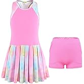 MODAFANS Girls Tennis Golf Pickleball Dress Sleeveless Athletic Pleated Outfits Sets with Shorts