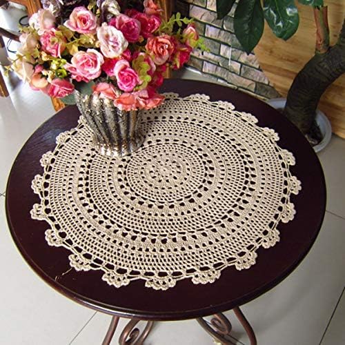 Hetao 100% Cotton Handmade Lace Crochet Round Placemats Doily Doilies,2PC,Beige,17.7 inch