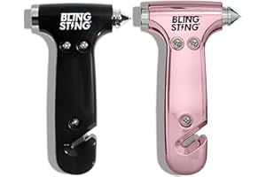 BLINGSTING Car Emergency Escape Hammer, Seatbelt Cutter, Window Breaker Tool, Interior Visor Strap, New Driver Vehicle Safety Essentials, Cute Car Accessories for Women - Black & Pink, 2 Count