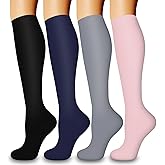 COOLOVER 4 Pairs Compression Socks for Women & Men Circulation 15-20mmHg -Best Support for Nursing, Athletic, Cycling, Flight