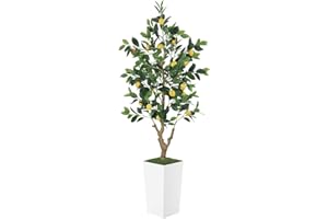 PHYTREE 5FT Artificial Lemon Tree with Pot - 60" Fake Lemon Tree with White Tall Planter, Faux Lemon Plant with Realistic Fru