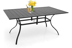 Anmutig Patio Dining Table for 6 Person, Outdoor Metal Large Rectangle Table with 1.57" Umbrella Hole for Garden Lawn Backyard Poolside Parties, Black 63" L x 38" W x 28" H