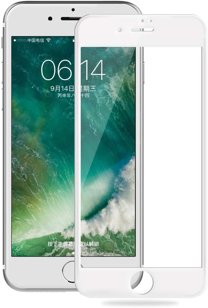 HyRich 6D Touch Screen Protector, Super Fingerprint-Proof Edge to Edge 9H Hardness Anti-Scratch Shield Full Screen Glass for iPhone 8/7 (White, for iPhone 7/8)