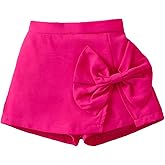 BEAUDRM Girl's Elastic Waist Bow Front Trousers Split Straight Leg Cute Skort