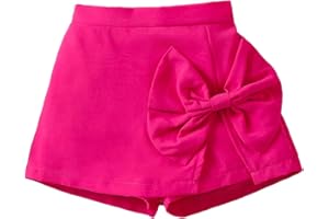 BEAUDRM Girl's Elastic Waist Bow Front Trousers Split Straight Leg Cute Skort