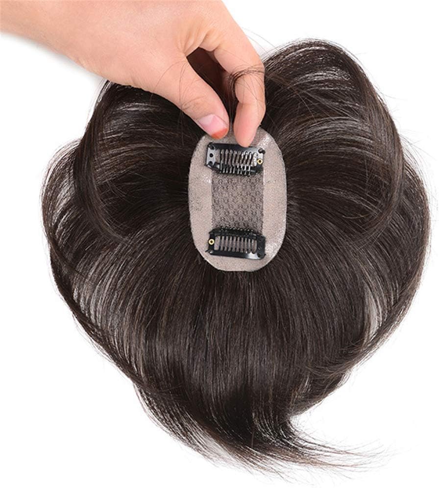 Human Hair Toppers for Women with Thinning Hair, Clips in 2" x 3" Silk Base Crown Topper Hairpieces, 6.7" Natural Black