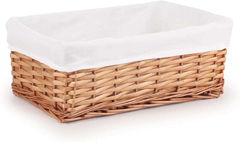 Woodluv Brown Wicker Storage Basket with Off White Lining Medium