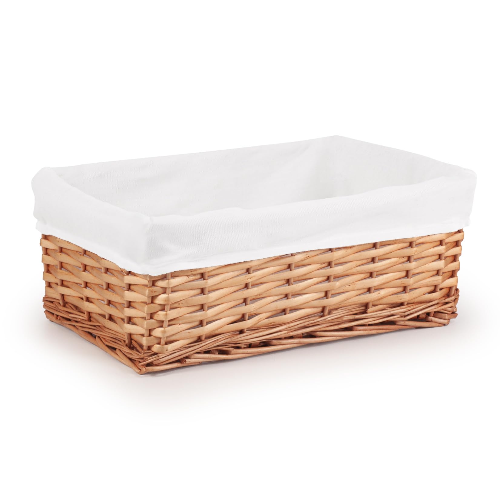 Woodluv Brown Wicker Storage Basket W/Off White Cloth Lining Xmas Hamper - Medium