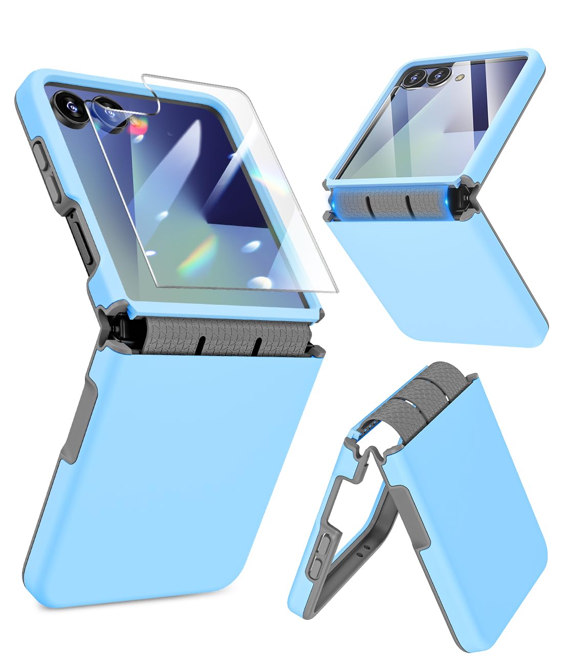 Photo 1 of Caka [Upgrade] for Samsung Galaxy Z Flip 7 Case [Wireless Charging Compatible][Hinge Protection] [Screen Protector] Women Men Shockproof Protection Phone Cover for Z Flip 7 2025 - Blue