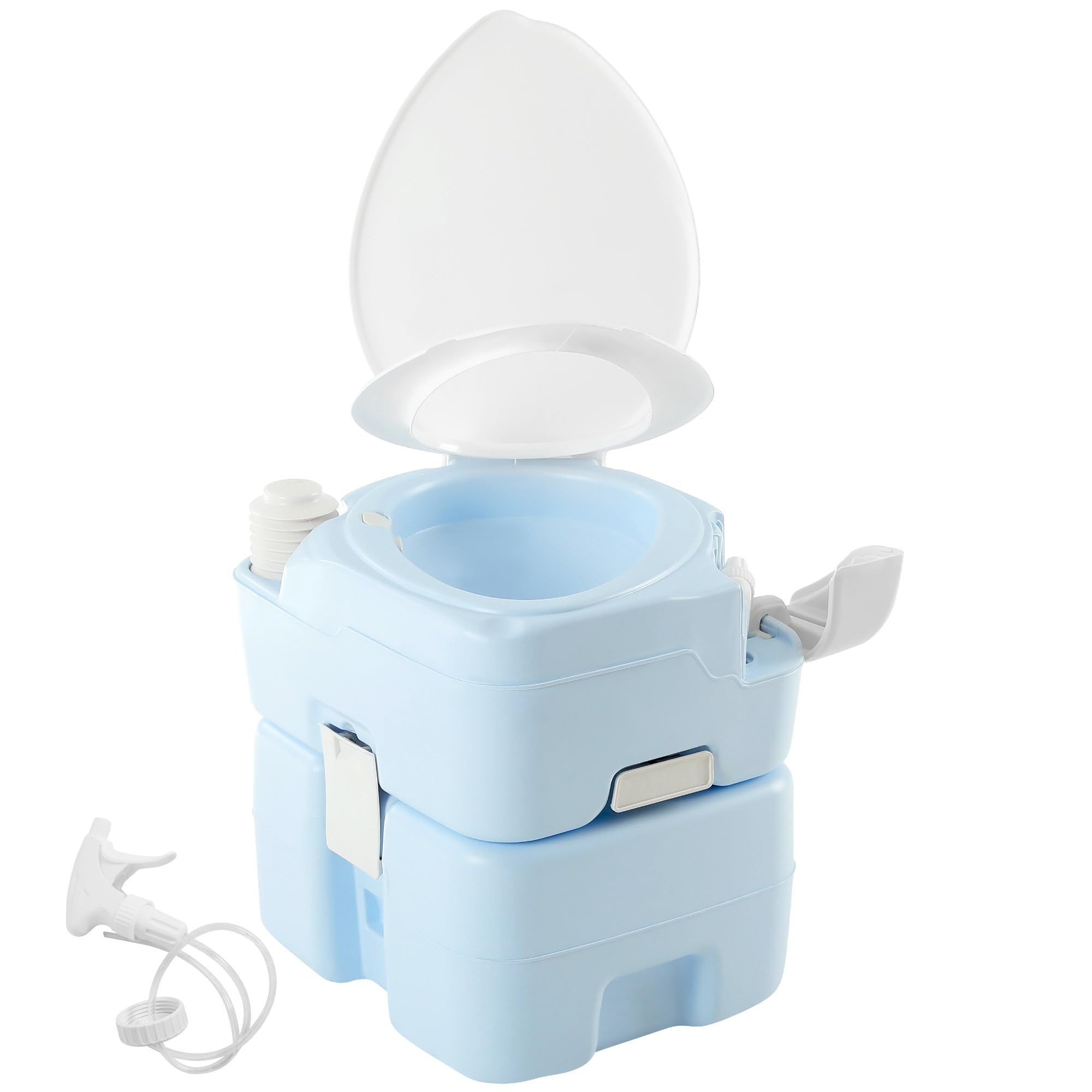 YITAHOME 5.28 Gallon Portable Toilet Camping Porta Potty with Diagonal Enlarged Bowl, Hand Sprayer and Press Flush Pump, Space Saving Indoor Outdoor Toilet for Adults, RV, Boat and Trips, Light Blue Image