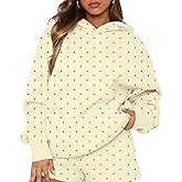 BAIGRAM Women Polka Dot Oversized Fleece Hoodies Sweatshirt-Drop Shoulder Loose Fit Y2K Aesthetic Hooded Pullover Fall Outfit