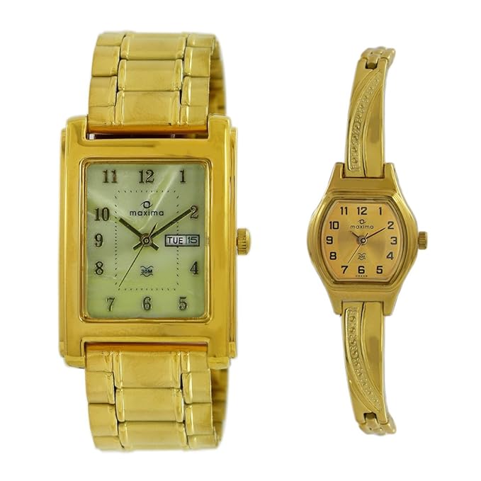 Square Golden Dial Day N Date Watch For Couple WITH 123 NUMERICS