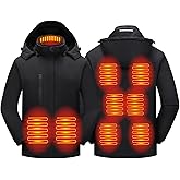 TAMEYA Mens Heated Jackets Detachable Hood, Washable Lightweight Zip Winter Jackets Coat, 3 Heating Levels & 9 Heating Zones