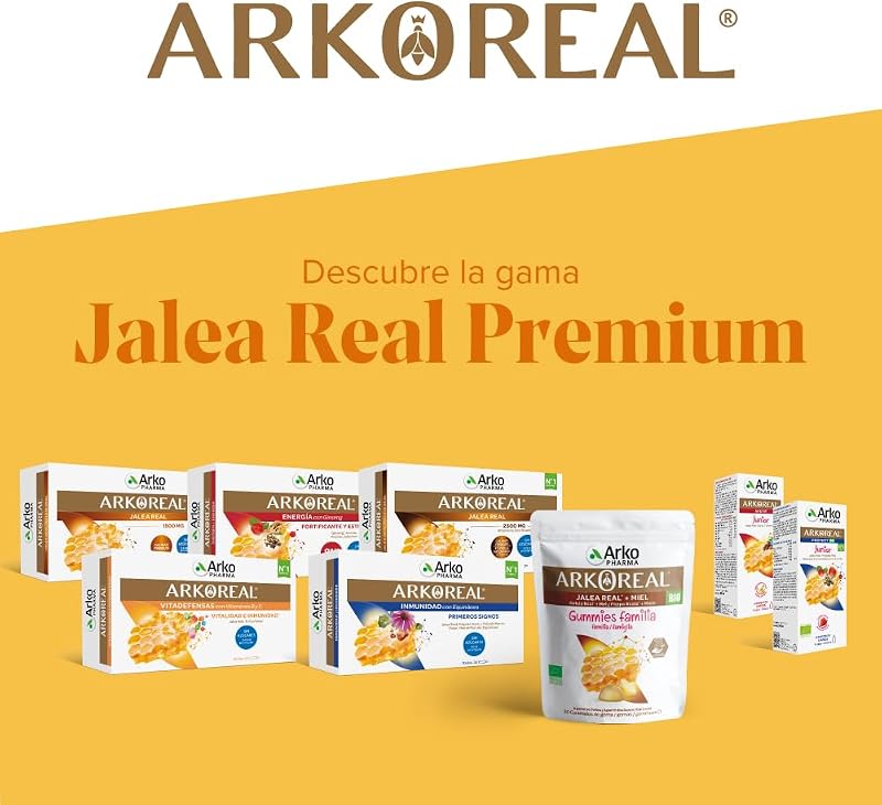 Arkopharma arkoreal royal jelly energy com ginseng sem açúcares 20 ampolas, plus energia, fortificante, estimulante, suplemento alimentar