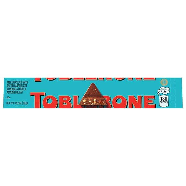 TOBLERONE MILK CHOCOLATE BAR WITH SALTED CARAMELIZED ALMONDS AND HONEY AND ALMOND NOUGAT, BULK CHOCOLATE, 20 – 3.52 OZ BARS