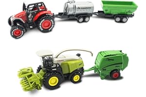 OTONOPI Farm Tractor Toys, Push and Go Farm Truck Harvester with Trailers and Farm Tanker and Oil Tank Farming Toys Vehicles Set for Boys Kids Toddler