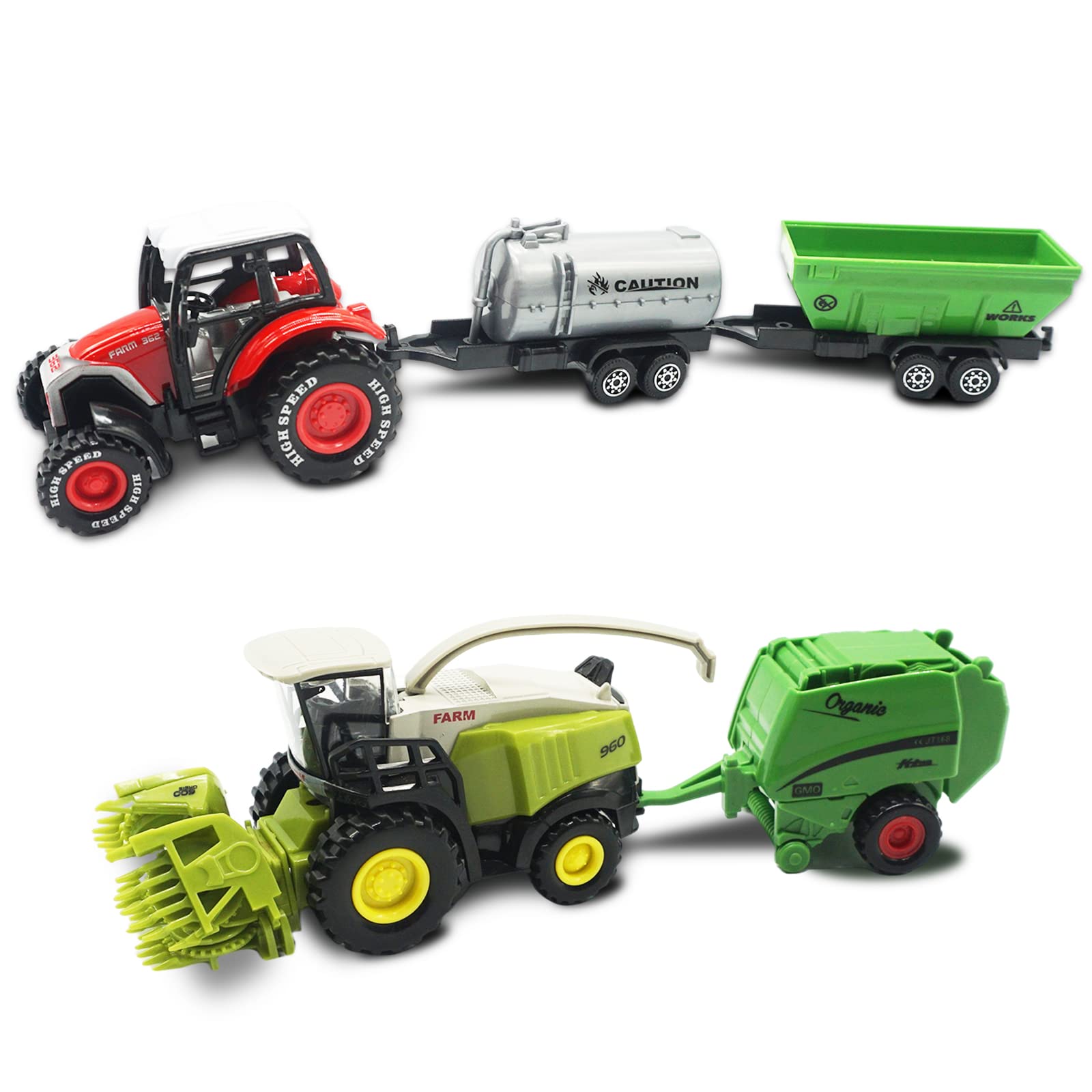 OTONOPI Farm Tractor Die Cast Metal Farm Machinery Toys with Tractor and Combine Harvesters Farm Truck with Trailers Inertia Power Farming Toys Vehicles Set for Kids