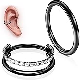 WBRWP G23 Titanium Conch Piercing Jewelry Set: 16G 8mm/10mm/12mm Double/Triple Hoop Nose Septum Rings Hypoallergenic Hinged Segment Clicker Helix Cartilage Conch Earrings