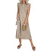 ANRABESS Womens Summer Casual Midi Dress Sleeveless Crewneck Loose Split Wrinkle-Free Beach Travel Vacation Long Sundress