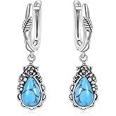 Turquoise Earrings 925 Sterling Silver Leaf Vine Flower Turquoise Dangle Earrings Boho Jewelry Gift for Women