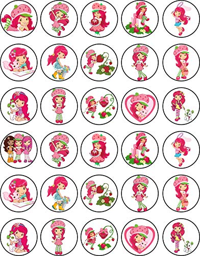 30 x Edible Cupcake Toppers - Strawberry Themed Collection of Edible Cake Decorations | Uncut Edible Prints on Wafer Sheet