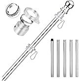 No Tangle Flag Pole, 6ft Flag Pole for Outside House, Stainless Steel 1" Flagpole with Tangle Free Aluminum Flag Rings, Silver 1 inch Flag Poles for 3x5 Flags Outdoor (6 FT, 5 Sections, No Bracket)