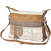 Myra Bag Canvas Mexican Bag - Fabric Boho Purses for Women with Genuine Leather Detailing and Chic Southwestern Design