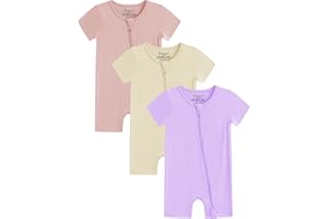 Jimonda Boys Baby Girls Short Sleeve Romper Unisex Baby Footless Pajamas With Viscose 2-Way Zipper Front 3Pcs0-24Months