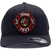 Custom Embroidered Firefighter hat. Flex Baseball 6277/6477 Baseball Cap. Firefighter Maltese Cross Flex Baseball hat