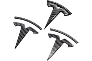 YJMOTOR Fit Model 3 Logo Cover,Front Trunk,Rear Trunk Logo Cover Sticker,ABS Carbon Fiber Sticker Style Trims Badge Decals 3Pcs-Set for Tesla Model 3 Accessories Emblem(Glossy Carbon Fiber Patte)
