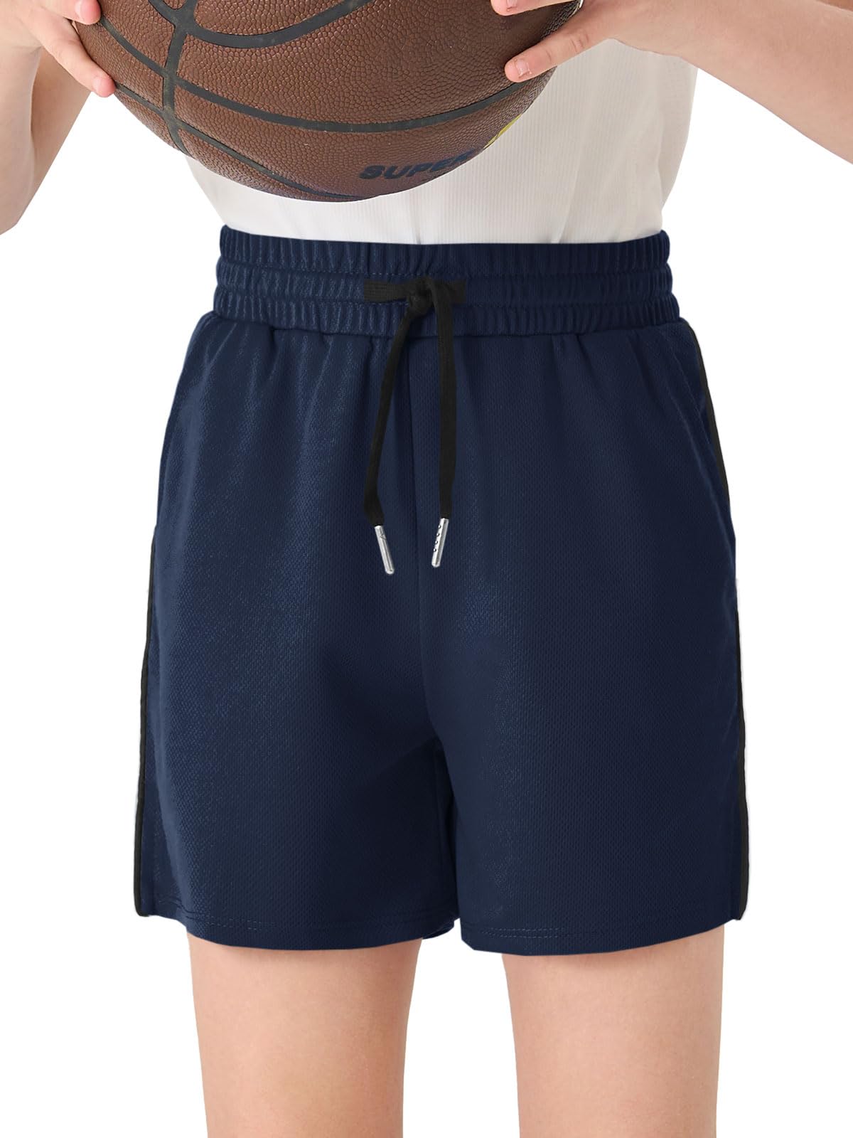 Photo 1 of Haloumoning Boys Mesh Athletic Shorts Kids Quick Dry Side Slit Basketball Gym Shorts with Pockets 5-14 Years Navy Blue