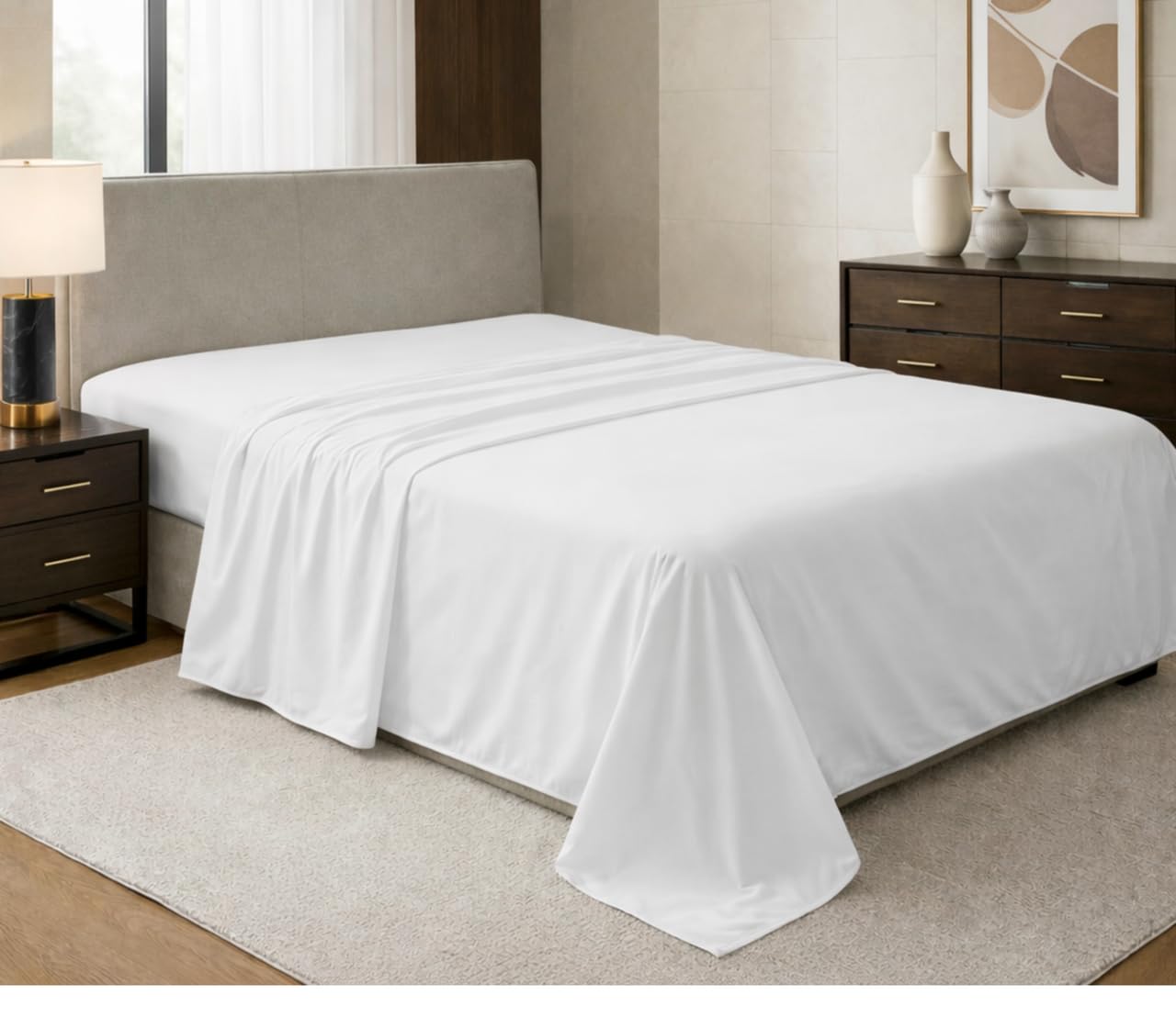 Indus Textiles Flat Sheets Double 100% Egyptian Cotton White Bed Sheet 200 Thread Count Hotel Quality Bedding - Breathable Luxury Hotel Quality Sheets (Double)