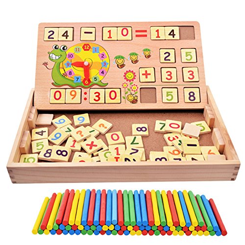 Flex Montessory Durable Wooden Educational Maths Toy with Counting Sticks Black Board Chalk Eraser Clock Boys Girls Aged 3 4 5 6 years Preschool Gift learn Numbers Addition Subtraction Multiplication