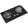 2 Burner Gas Cooktop, Kitchen Stove Top LPG/NG Dual Fuel Built-in Tempered Glass for Apartment RV Outdoor
