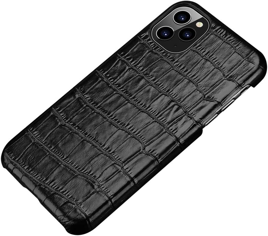 Yhuisen Crocodile Pattern Protective Shockproof Case Genuine Leather Cover compatible with iPhone 11 Pro Max (6.5 inch) (Color : Black)