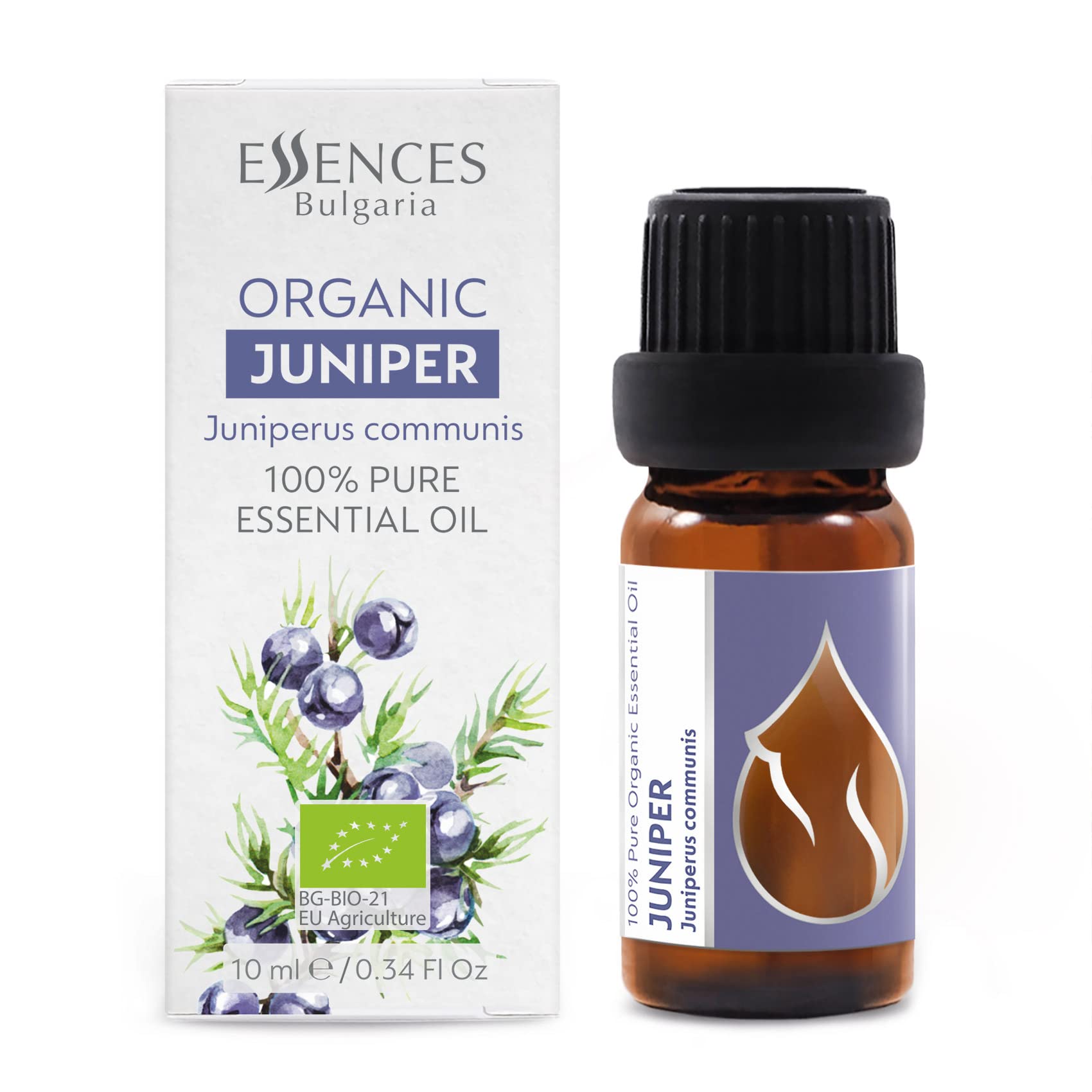 Essences Bulgaria Organic Juniper Essential Oil 10ml | Juniperus communis | 100% Pure and Natural | Undiluted | Therapeutic Grade | Family Owned Farm | Steam-Distilled | Non-GMO | Vegan